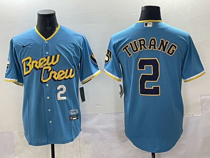 Men 2025 Milwaukee Brewers #2 Turang blue Nike MLB Jersey style 003->milwaukee brewers->MLB Jersey